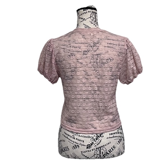 G & D Blush Pink Sheer Lace Crop Top XL Romantic Y2K Feminine Soft Girl Boho - Picture 5 of 9